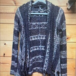 Free People Black & Cream Marled Open-Front Knit Cardigan
